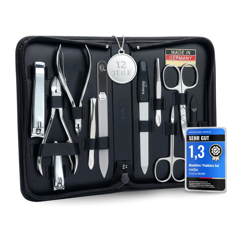 marQus Manicure Set Women and Men â€“ 12-Piece Professional Grooming Kit with Premium Tools, Genuine Leather Case, and Exclusive Glass Nail File for Hand & Foot Care, German Quality - Image 1